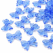 Transparent Acrylic Beads, Bowknot, Blue, 23x29.5x6mm, Hole: 1.6mm, about 293pcs/500g(TACR-S154-56B-940)