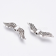 Tibetan Style Beads, Cadmium Free &, Lead Free, Wing, Antique Silver, Size: about 7mm long, 23mm wide, 3mm thick, hole: 1.5mm, 1380pcs/1000g(TIBEB-LF10271YKG-AS-LF)