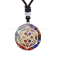 Orgonite Chakra Natural & Synthetic Mixed Stone Pendant Necklaces, Nylon Thread Necklace for Women, Flat Round, Hexagon, 25.59 inch(65cm)(QQ6308-9)