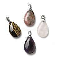 Natural Mixed Stone Pendants, Teardrop Charms, with Platinum Plated Brass Snap on Bails, Lead Free & Cadmium Free, 28~29x18~18.5x6~7mm, Hole: 3mm(G-H286-04P)