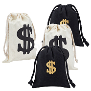 4Pcs 2 Colors Canvas Drawstring Bags, with Cotton Rope and Dollar Sign Pattern, Mixed Color, 17.3~24.6x12.5~17.8x0.3~0.6cm, 2pcs/color(ABAG-NB0001-69B)