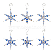 6Pcs Snowflake Glass & Alloy & Brass Pendant Decorations, with Iron S-Hook Clasps, Blue, 130mm, 6pcs/set(HJEW-GO00049)