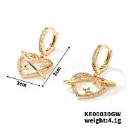 Sweet Cool Minimalist Love Heart Planet Brass Cubic Zirconia Hoop Earrings, Fashionable High-end Simple Earrings, Golden, 30x20mm(OC6565-1)