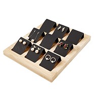 Beech Wood 3 Tier Earring Displays, Removable Display Stand, with Faux Suede, Black, 18.7x15.5cm(EDIS-WH0005-06)