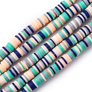 Handmade Polymer Clay Beads Strands, for DIY Jewelry Crafts Supplies, Heishi Beads, Disc/Flat Round, Turquoise, 6x0.5~1mm, Hole: 1.8mm, about 290~320pcs/strand, 15.75 inch~16.14 inch(40~41cm)(CLAY-R089-6mm-T02B-34)