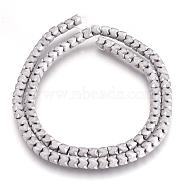Electroplate Non-magnetic Synthetic Hematite Bead Strands, Frosted, Column, Platinum Plated, 5x4mm, Hole: 1mm, about 101~102pcs/strand, 15.9 inch(40.5cm)(G-I208-19F-C)