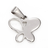 304 Stainless Steel Pendants, Butterfly, Stainless Steel Color, 16.5x18.5x1.5mm, Hole: 3.5x6.5mm(X-STAS-I136-20P)