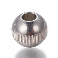 201 Stainless Steel Grooved Beads, Rondelle, Stainless Steel Color, 8x7mm, Hole: 3mm(STAS-P239-24P)