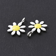 304 Stainless Steel Charms, with Enamel, Stainless Steel Color, Flower, White, 10x7.5x2mm, Hole: 1mm(STAS-F280-01P-11)
