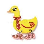Printed Acrylic Pendants, with Sequins, Duck Charm, Gold, 47~48x32~33x2~7mm, Hole: 1.6~1.8mm(MACR-K349-02C)