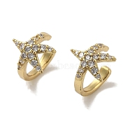 Rack Plating Brass Micro Pave Cubic Zirconia Clip-on Earrings, Long-Lasting Plated, Lead Free & Cadmium Free, Starfish, Clear, 12x9.5mm(EJEW-R168-43G-02)