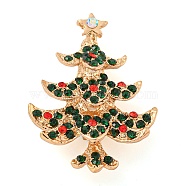Christmas Tree Theme Zinc Alloy with Rhinestone Brooches, Enamel Pins, Golden, 47x35.5x8mm(JEWB-B018-02G-03)