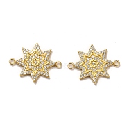 925 Sterling Silver Connector Charms, with Clear Cubic Zirconia, Star, Real 18K Gold Plated, 16.5x20.5x1.7mm, Hole: 1mm(STER-H110-04G)