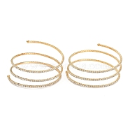 Iron Alloy Rhinestone Multilayer Bangles, Three Loops, End with Immovable Beads, Light Gold, 0.2~3.7cm, Inner Diameter: 2-1/4 inch(5.6cm)(BJEW-B052-03LG)