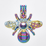 Plated Alloy Bead Cage Pendants, Bee, Colorful, 36x34x12mm, Hole: 4x4.5mm, Inner Measure: 8.5mm(PALLOY-S119-095)