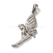 316L Surgical Stainless Steel Pendants, Fairy Charm, Stainless Steel Color, 37.5x18.5x3.5mm, Hole: 6x3.5mm(STAS-H194-03P-02)