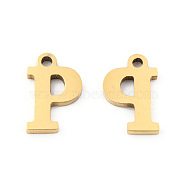 201 Stainless Steel Charms, Alphabet, Letter.P, 8.5x5.5x1mm, Hole: 1mm(STAS-N091-176P-LG)