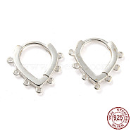 Heart 925 Sterling Silver Hoop Earring Findings, with Horizontal Loop, Silver, 20 Gauge, 14.5x13.5x2mm, Hole: 0.8mm, Pin: 0.8mm(STER-Z004-01)