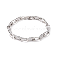 Clear Cubic Zirconia Oval Link Chain Bracelet, Brass Jewelry for Women, Platinum, 7-3/4 inch(19.8cm)(BJEW-E015-01P)