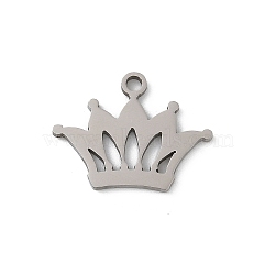 201 Stainless Steel Pendants, Crown Charm, Laser Cut, Anti-Tarnish, Stainless Steel Color, 12.5x16.5x1mm, Hole: 1.5mm(STAS-S157-03B-P)