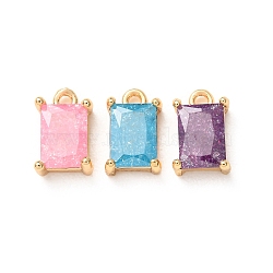 Brass Pave Cubic Zirconia Charms, Rectangle Charms, Rack Plating, Long-Lasting Plated, Cadmium Free & Lead Free, Real 18K Gold Plated, Mixed Color, 10x6.5x3.5mm, Hole: 1.2mm(CU-K002-40G-M)