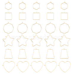 36Pcs 6 Style Brass Hoop Earring Findings, Hexagon & Trapezoid & Star & Octagon & Heart & Rectangle, Nickel Free, Real 18K Gold Plated, 20 Gauge, 24.5~38x20~40x0.8mm, Pin: 0.8mm, 6Pcs/style(KK-FH0005-44)