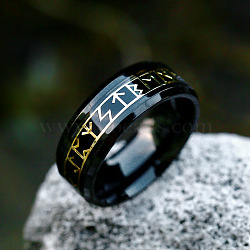 Stainless Steel  Words Finger Rings, Rune Words Odin Norse Viking Amulet Jewelry, Electrophoresis Black, US Size 11(20.6mm)(FIND-PW0020-12E-EB)