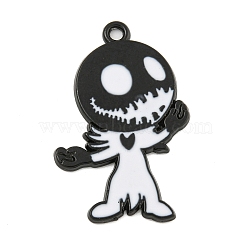 Halloween Alloy Enamel Pendants, Black, Skeleton Charm, White, 32x21x1.5mm, Hole: 1.8mm(ENAM-M220-02I-B)