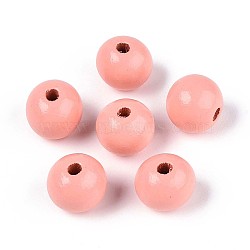 Spray Painted Round Natural Schima Wood Beads, Salmon, 13~14x12.9mm, Hole: 2.8~3.5mm(WOOD-A018-14mm-27)