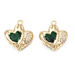 Brass Micro Pave Cubic Zirconia Pendants, Real 18K Gold Plated, Heart, Green, 18x17.5x6mm, Hole: 1.8mm(KK-N231-293A)