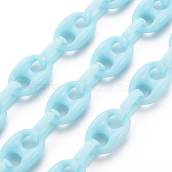 Handmade Opaque Acrylic Link Chains, Oval, Pale Turquoise, Link: 27x17x9mm, Oval: 18.5x11.5x4.5mm, about 3.28 Feet(1m)/strand(CHAC-ZX0001-01A)