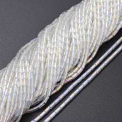 Electroplate Glass Beads Strands, AB Color Plated, Column, Clear AB, 4.5~5x2.5mm, Hole: 0.8mm, about 75pcs/Strand, 14.17 inch(36cm)(EGLA-K014-B-AB01)