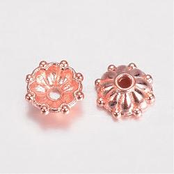 Alloy Fancy Bead Caps, Multi-Petal Flower, Rose Gold, 8x3mm, Hole: 1mm(PALLOY-D348-09RG)