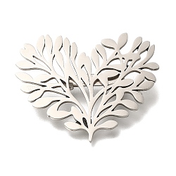 Heart Shaped Tree of Life 201 Stainless Steel Brooch for Women, Stainless Steel Color, 36x44.5mm(STAS-B076-08G-01)