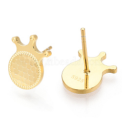 925 Sterling Silver Stud Earrings, Crown, Nickel Free, with S925 Stamp, Real 18K Gold Plated, 12x9.5mm, Pin: 0.9mm(STER-T004-50G)