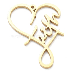 Ion Plating(IP) 304 Stainless Steel Pendants, Heart with Word Faith, Real 18K Gold Plated, 38x29x2mm, Hole: 1.8mm(X-STAS-B016-06G)