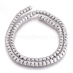 Electroplate Non-magnetic Synthetic Hematite Bead Strands, Nickel Free & Lead Free, Frosted, Column, Platinum Plated, 5x4mm, Hole: 1mm, about 101~102pcs/strand, 15.9 inch(40.5cm)(G-I208-19F-C)