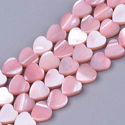 Natural Trochid Shell/Trochus Shell Beads Strands, Dyed, Heart, Pink, 7x6.5x2.5mm, Hole: 0.8mm, about 61~62pcs/Strand, 15.94 inch(40.5cm)(X-SSHEL-T012-05)