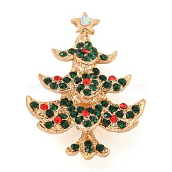 Christmas Tree Theme Zinc Alloy with Rhinestone Brooches, Enamel Pins, Golden, 47x35.5x8mm(JEWB-B018-02G-03)