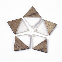 Transparent Resin & Walnut Wood Pendants, Rhombus, Clear, 34.5x24x3mm, Hole: 2mm(X-RESI-Q210-009A-B01)