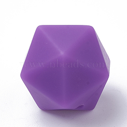Food Grade Eco-Friendly Silicone Focal Beads, Chewing Beads For Teethers, DIY Nursing Necklaces Making, Icosahedron, Purple, 16.5x16.5x16.5mm, Hole: 2mm(SIL-T048-14mm-29)