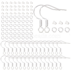 300Pcs Brass Earring Hooks, with 300Pcs Brass Jump Rings abd 300Pcs Plastic Ear Nuts, Silver, 17mm, Hole: 1.5mm, 21 Gauge, Pin: 0.7mm(KK-SP0002-59S)
