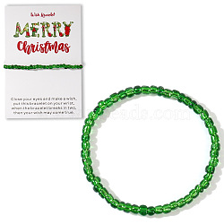 Christmas Theme Glass Seed Beads Stretch Bracelets, with Christmas Card Paper Decoration Gift, Green, 6-1/2~6-3/4 inch(16.5~17cm)(QO0041-2)