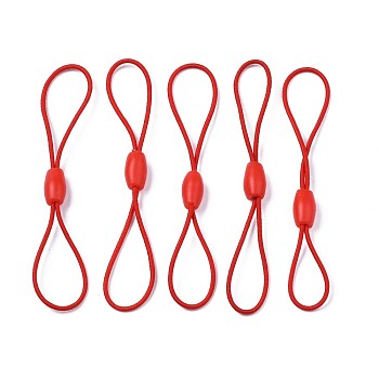 Elastic String, with Silicone Beads Buckle, for Hanging Tags, Cards, Keys, Red, 65~78x1mm