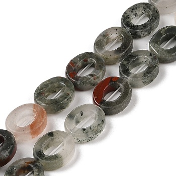 Natural African Bloodstone Beads Strands, Hollow Flat Oval, Number Zero Beads, 12x10x3.5mm, Hole: 1.2mm, about 20pcs/strand, 9.61''(24.4cm)