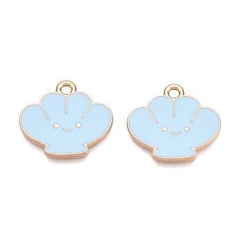 Alloy Enamel Pendants, Lead Free & Cadmium Free, Shell Shape Charm, Golden, Light Sky Blue, 18x20x1mm, Hole: 1.8mm