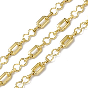 Brass Rectangle & Infinity Link Chains, with Spool, Unwelded, Long-Lasting Plated, Cadmium Free & Nickel Free & Lead Free, Real 18K Gold Plated, 12x7.5x2.5mm, 14x7x1mm, 9.5x4x2mm