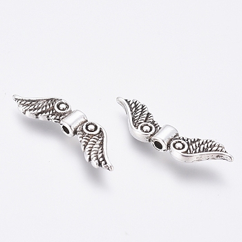 Tibetan Style Beads, Cadmium Free &, Lead Free, Wing, Antique Silver, Size: about 7mm long, 23mm wide, 3mm thick, hole: 1.5mm, 1380pcs/1000g