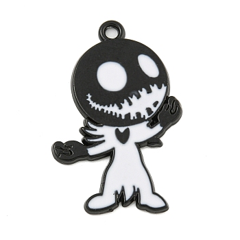 Halloween Alloy Enamel Pendants, Black, Skeleton Charm, White, 32x21x1.5mm, Hole: 1.8mm