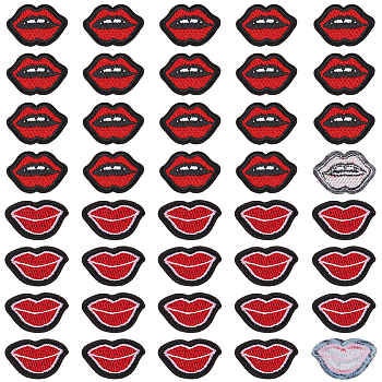 40Pcs 2 Styles Lip Polyester Computerized Embroidery Cloth Iron on/Sew on Patches, Costume Accessories, Appliques, Mixed Color, 24.5~37x24~35x1.5mm, 20pcs/style